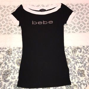 Bebe Ribbed knit shirt size XS RHINESTONES